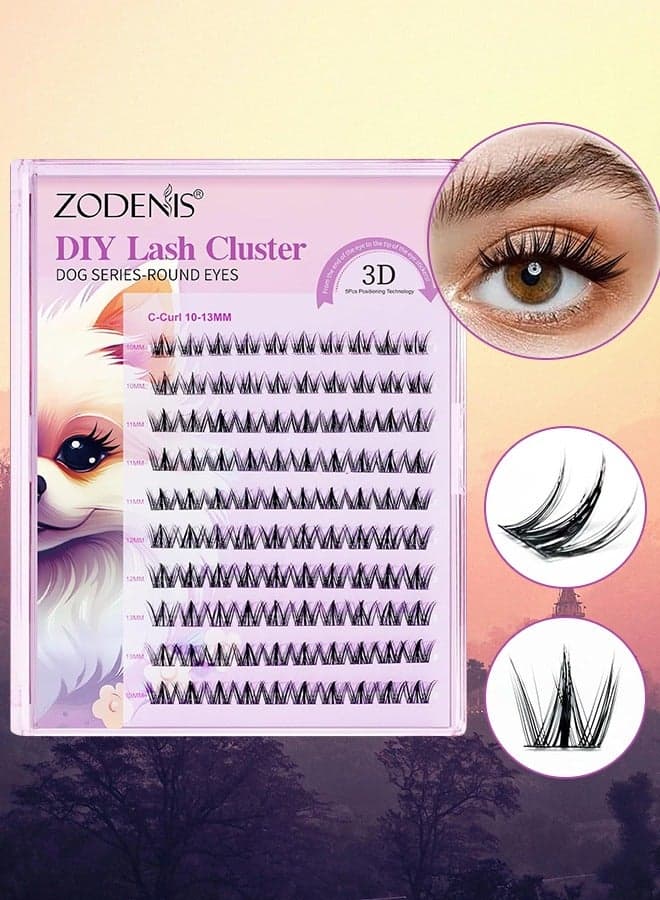 100Pcs Lashes Cluster DIY Lash Extension Kit Cute Dog Series 11-16mm Mix Individual Lashes Dog Eye Lashes Natural Look Cluster Lashes C Curl Wispy False Eyelashes Lash Kit