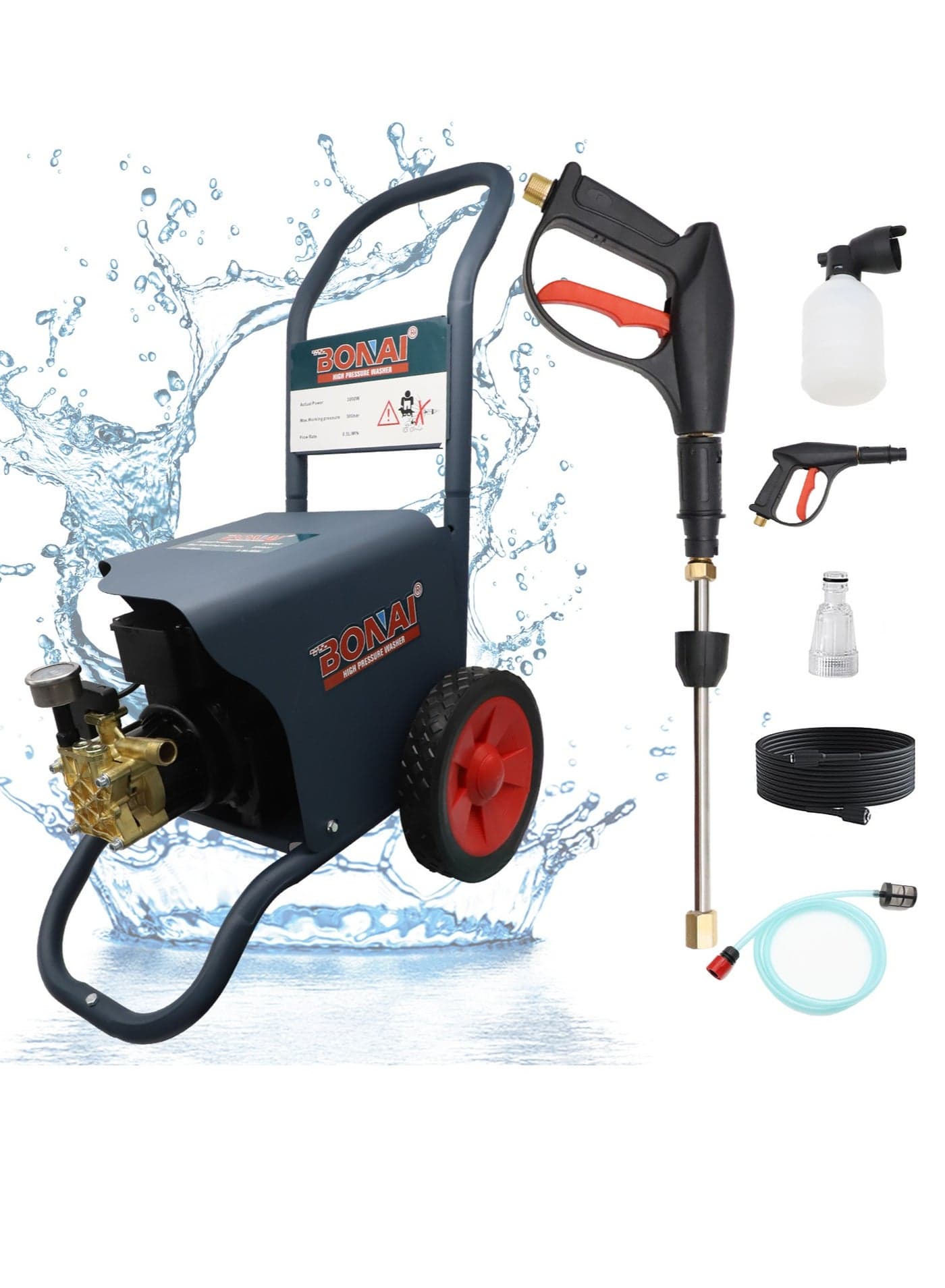 BONAI 3000W High-Pressure Washer-For Car Garden Fence Walls Floors Air Conditioner Motorcycle Etc Cleaning 300Bar Pressure Powerful Washer