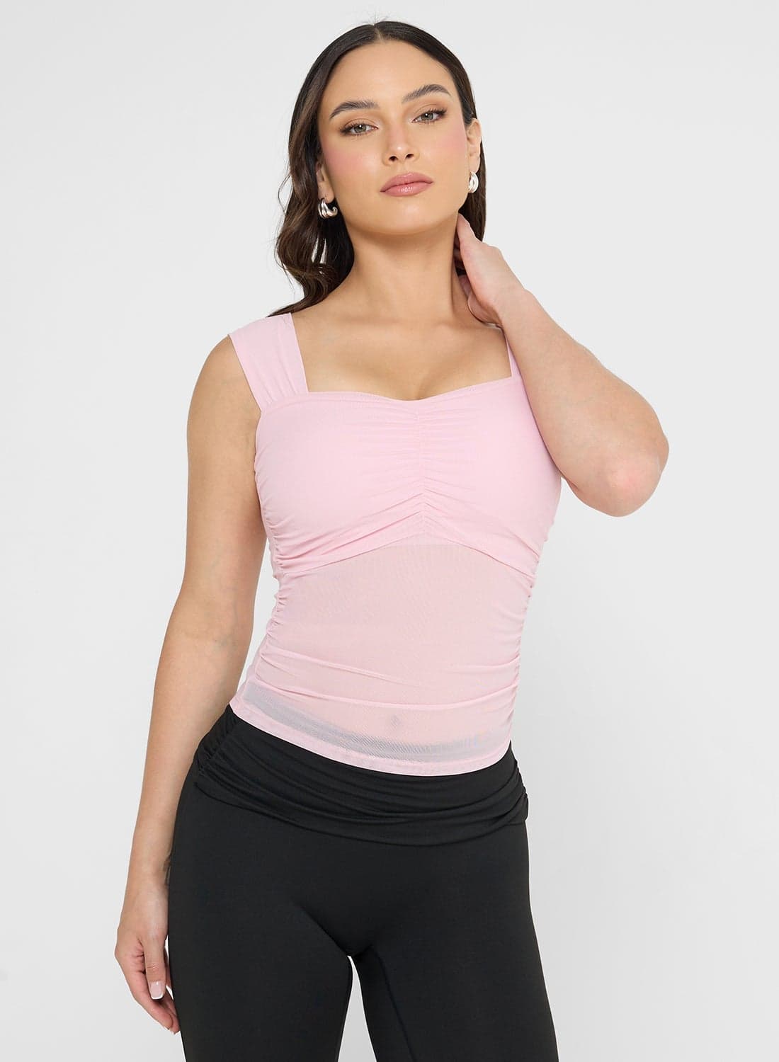 Ruched Mesh Fitted Top