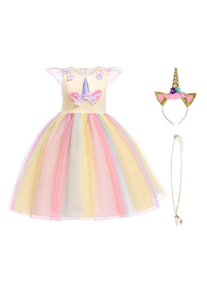 Unicorn Princess Costume Birthday Pageant Party Dance Performance Fancy Dress Up Outfit 4 - 7 Years