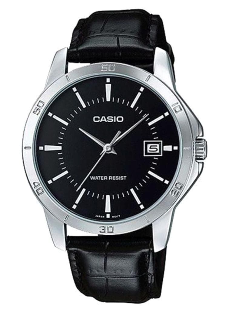 Men Water Resistant Leather Analog Watch MTP-V004L-1A