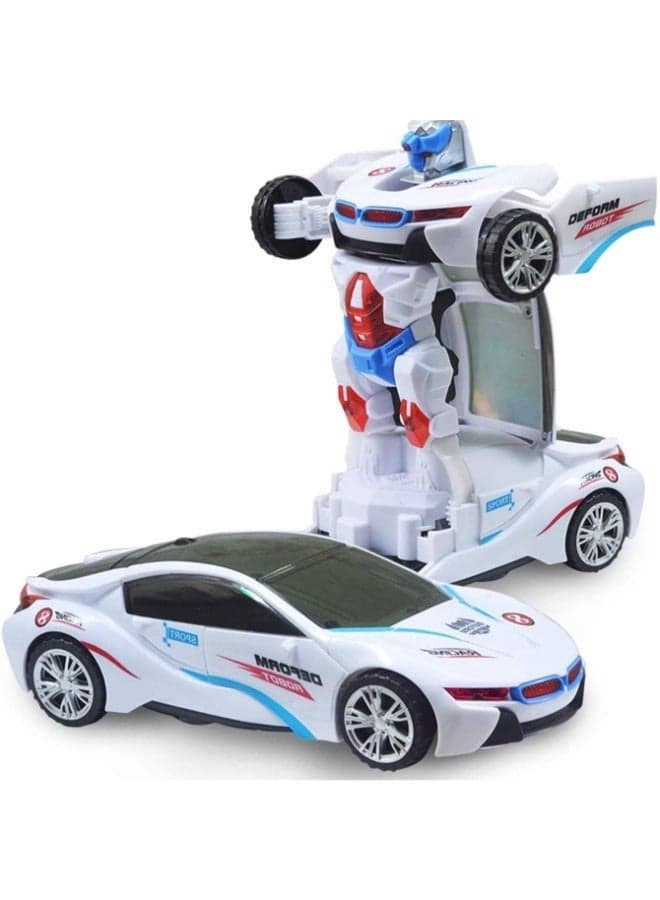 Transforming Robot Car Toy, 2-in-1 Transforming Robot Car Toy | White Sports Car to Action Figure Vehicle | Fun Interactive Play Toy for Kids and Toddlers