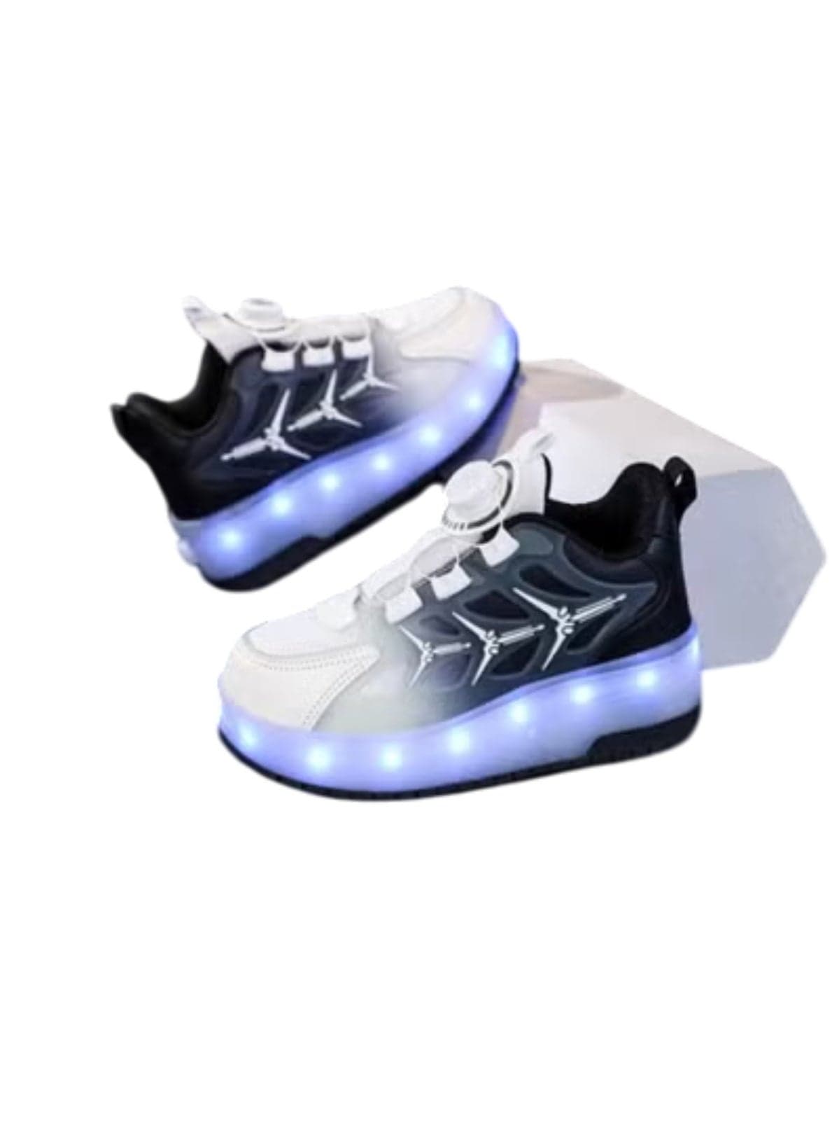 XF11 White & Black Two-Wheel LED Roller Skate Shoes for Kids – Size 35 (Inner Length 22.5cm)