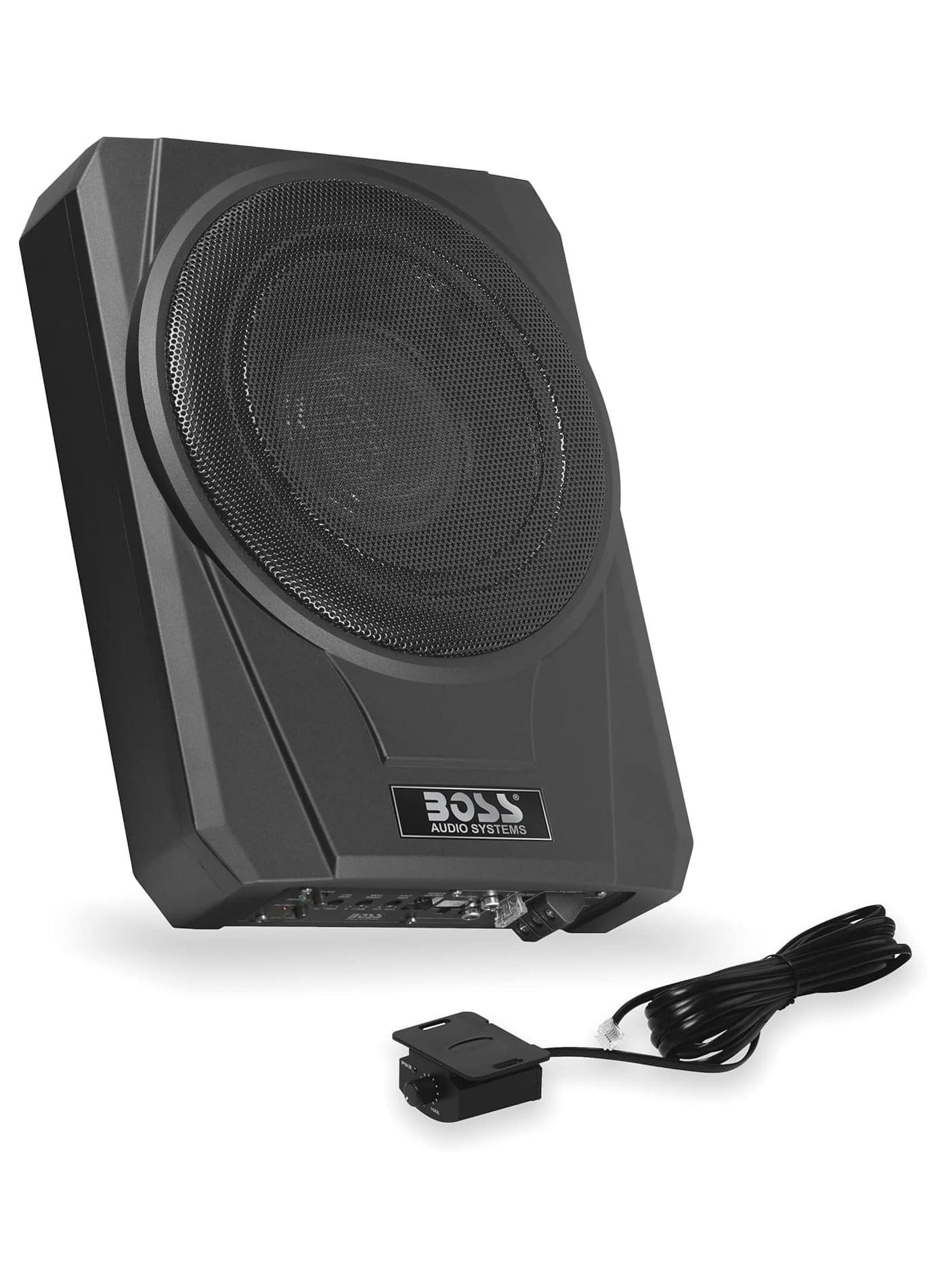 BOSS Audio Systems BASS10 Amplified Car Subwoofer - Low Profile, 10 Inch Subwoofer, Remote Subwoofer Control, for Vehicles Needing Bass with Limited Space, Remote Subwoofer Control