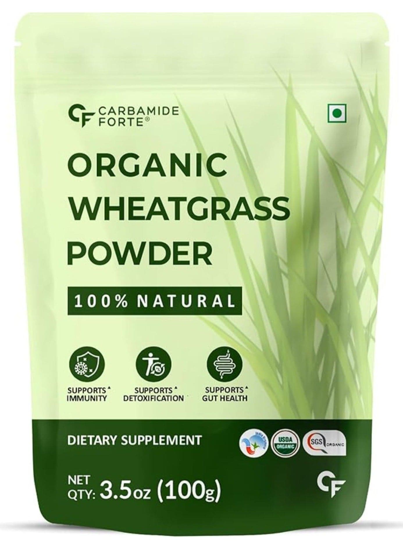 Carbamide Forte 100% Natural Organic Wheatgrass Powder Wheat Grass Juice Organic | Wheatgrass Juice Powder - 100g Wheatgrass Powder Organic