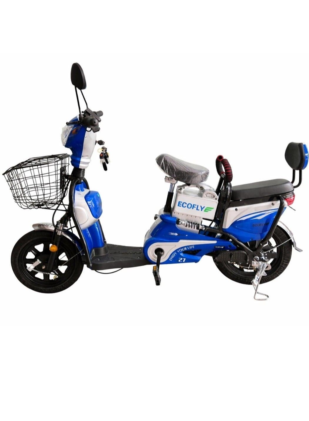 Electric Scooter Delivery E-Bike for Adults 500W 48V High Speed 58KM/H 3 Gear Modes Double Seat with Backrest Front Basket Mobile Charging Holder Digital Display Anti-Theft System 16 Inch Tires Blue