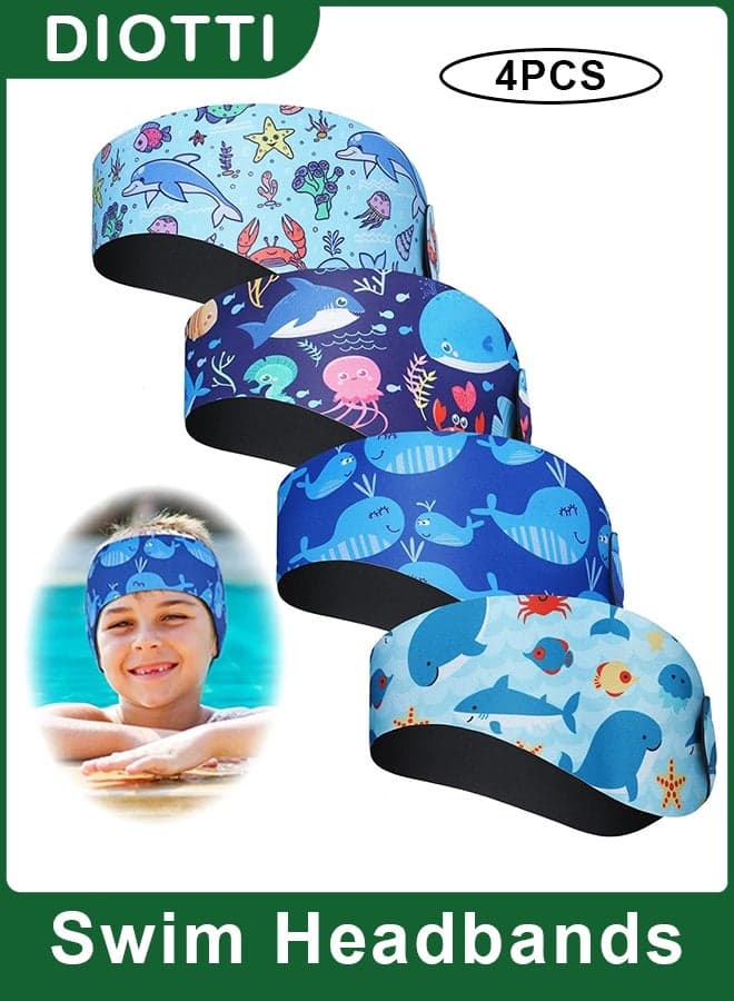 4 Pack Kids Swim Ear Protection Headbands, Adjustable Water Resistant Neoprene Bands for Swimming, Bathing, Surfing, Kayaking