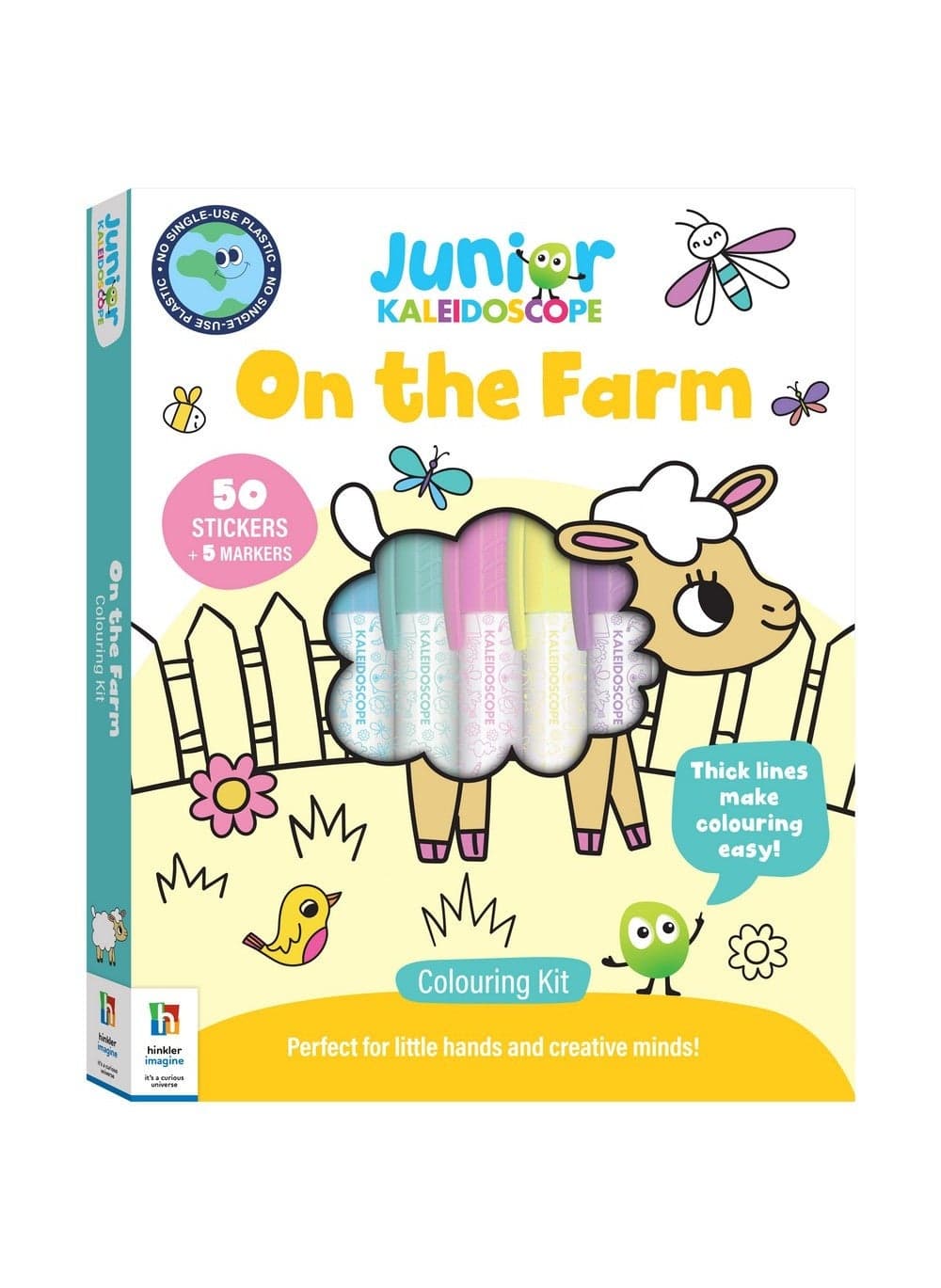 Hinkler Junior Kaleidoscope On The Farm Colouring Kit Kids Art Set with 50 Stickers & 5 Markers Fun Coloring Activity Book for Toddlers Preschool Learning Creative Educational Gift