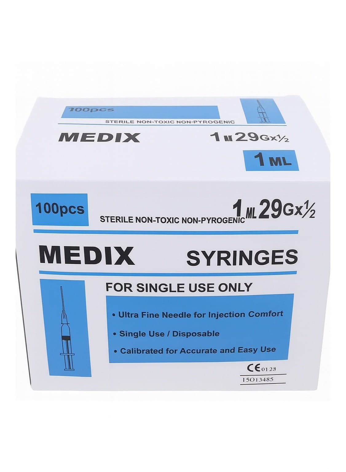 Medix Sterile Disposable Syringes 1ml 29G × 1/2 – Single Use, 100 Pieces