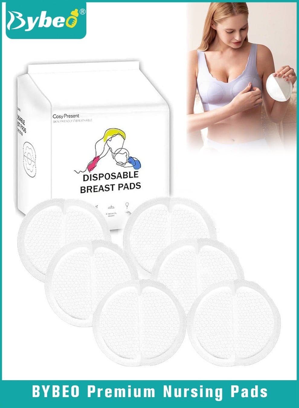 100 Count Disposable Nursing Pads For Breastfeeding, Ultra-Thin and Super-absorbent Breast Pads, Soft and Breathable Feeding Pads, 3D Shape Nipple covers, Individually Packaged