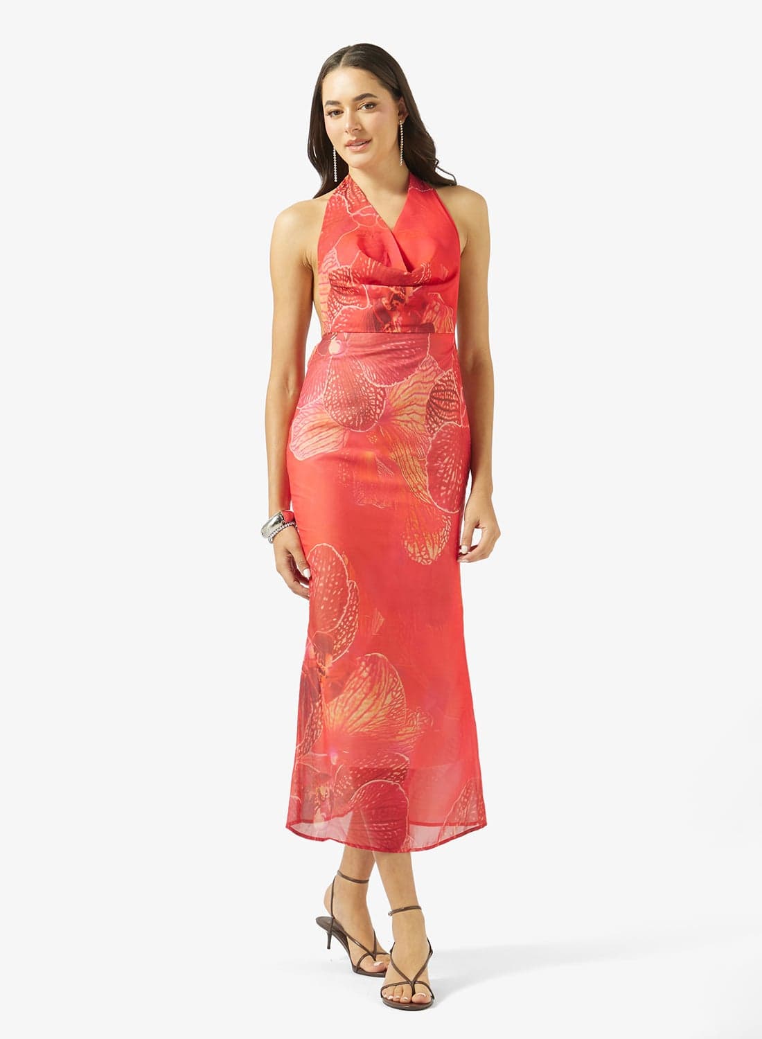 Halter Neck Backless Floral Bodycon Dress