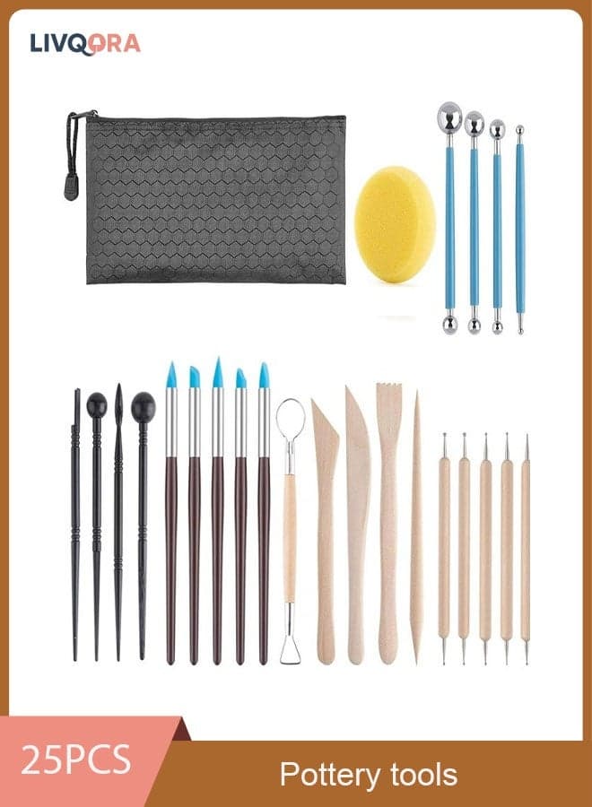 25PCS Clay Sculpting Tools Kit for Adults and Kids – Polymer & Air Dry Clay Pottery Tools with Bag – Carving, Drawing, Molding, Dotting & Painting Set