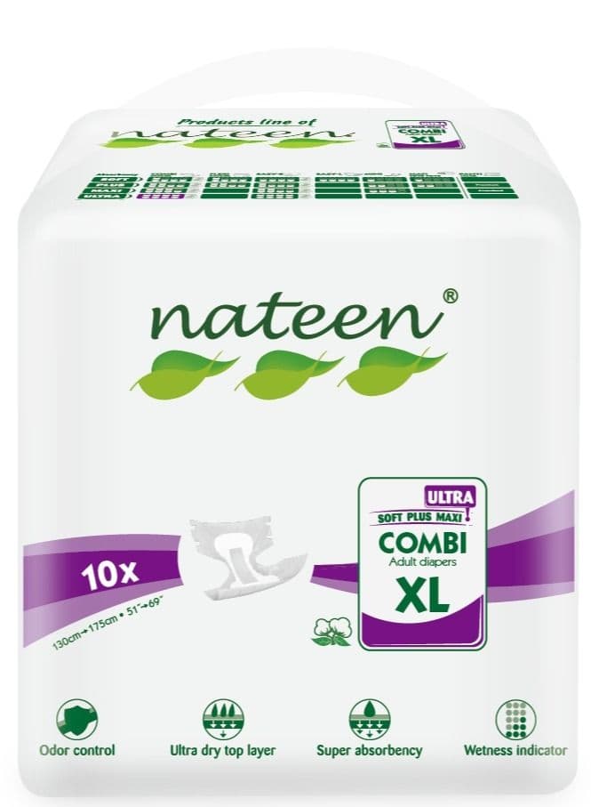 nateen Super Ultra Incontinence Adult Diaper, X-Large,Waist Size 130-175cm,10 Count Adult Diapers,Disposable Underwear for Men&Women,Briefs with Maximum Absorbency, Leak Protection-4800ml Absorbency.