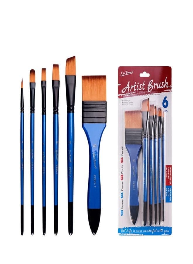 6-Piece Nylon Hair Paint Brush Set - Ideal for Watercolor, Acrylic, and Oil Painting
