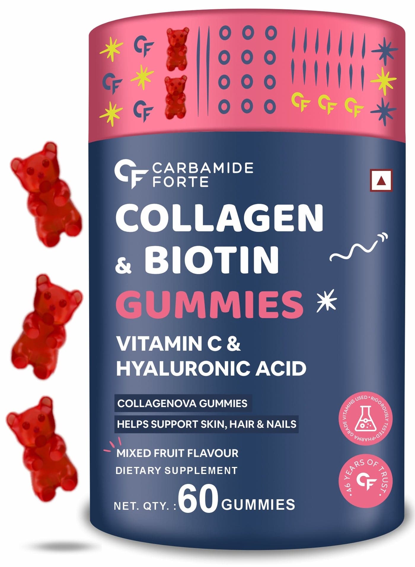 Collagen And Biotin Gummies Supplements For Skin And Hair Mixed Fruit Flavour 60 Gummies