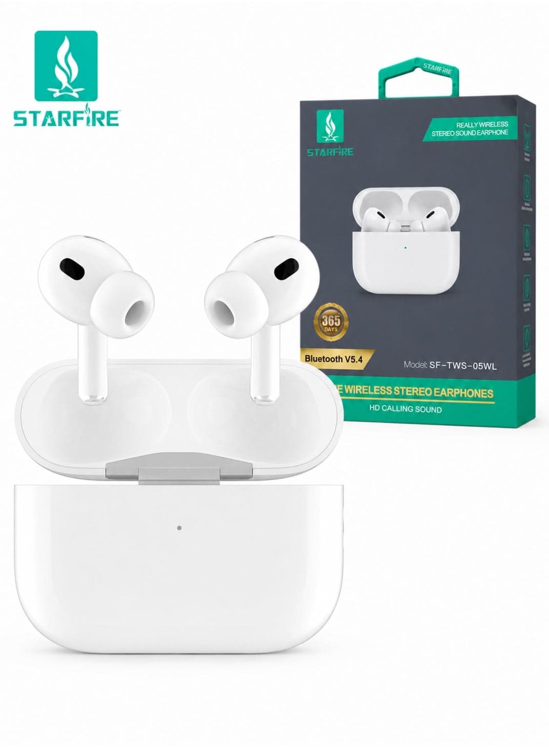 Noise Cancelling Bluetooth V5.4 True Wireless Stereo Earbuds, Touch Control Earphones with HD Calling, IPX4 Waterproof, 300mAh Charging Case, Long Battery Life, White