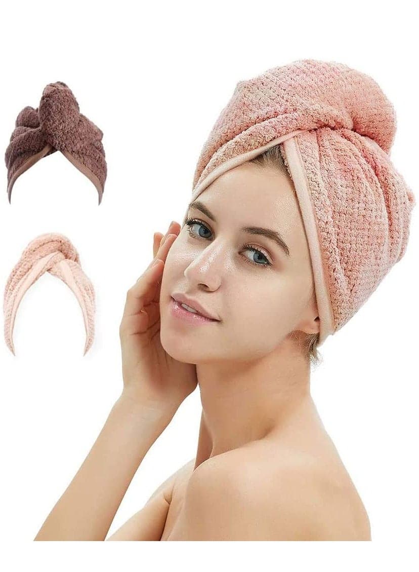 2 Pack Microfiber Hair Towel Wrap for Women Girls Quick Dry Soft Microfiber Hair Drying Towel Bathing Hair Cap Hair Turban for Drying Curly, Long & Thick Hair, Grey and Pink