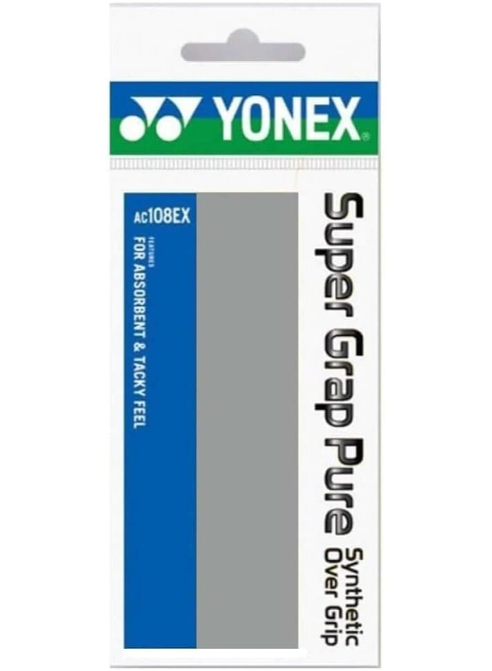 AC108EX Super Grap Pure Badminton Racquet Grip, Grey | Absorbent & Tacky Synthetic Leather Grip | Polyurethane Material | Improves Playability | Sweat Absorbing, Extra Firm Grip