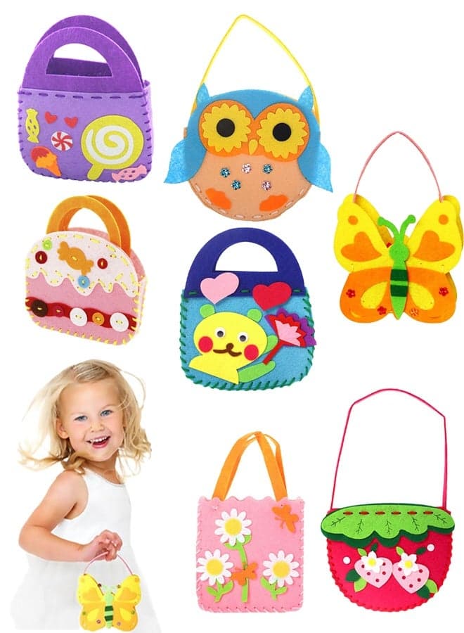 7 Pack Children Sewing Kit, Childrens Sewing Kits for Beginners, Kids Beginners Felt Craft Kit, Fabric DIY Crafts Handbag (7 Patterns)