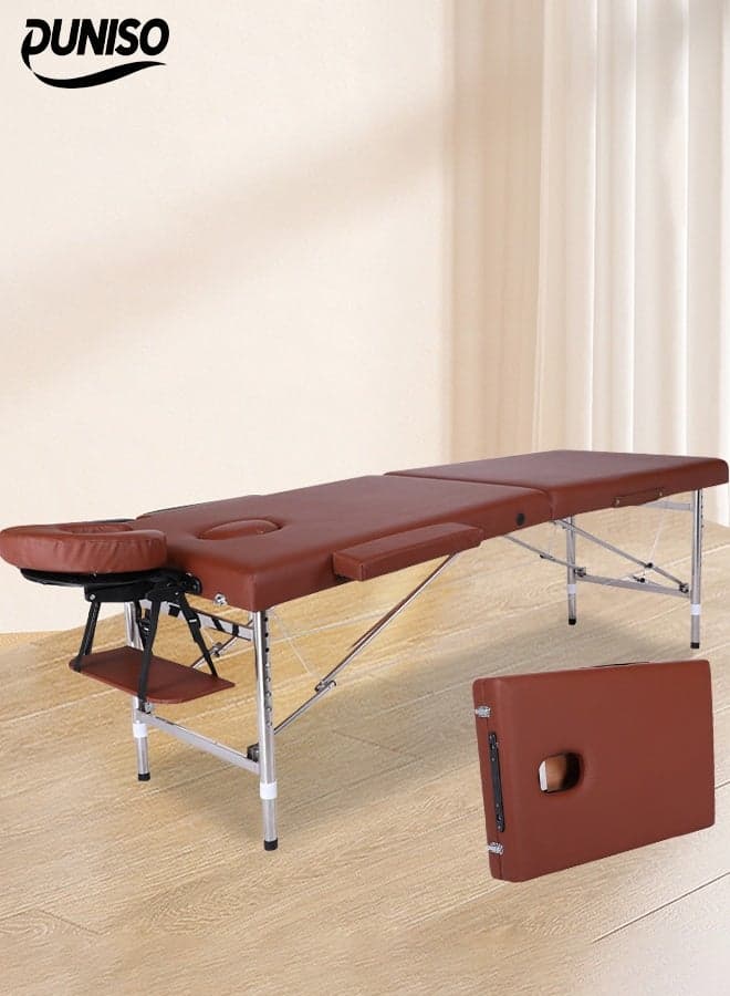 Massage Table,Portable Massage Bed,3 Folding Lightweight Height Adjustable Salon Spa Table with Carrying Bag & Accessories,for SPA Salon Tattoo Massage Therapeutic Treatment,Brown
