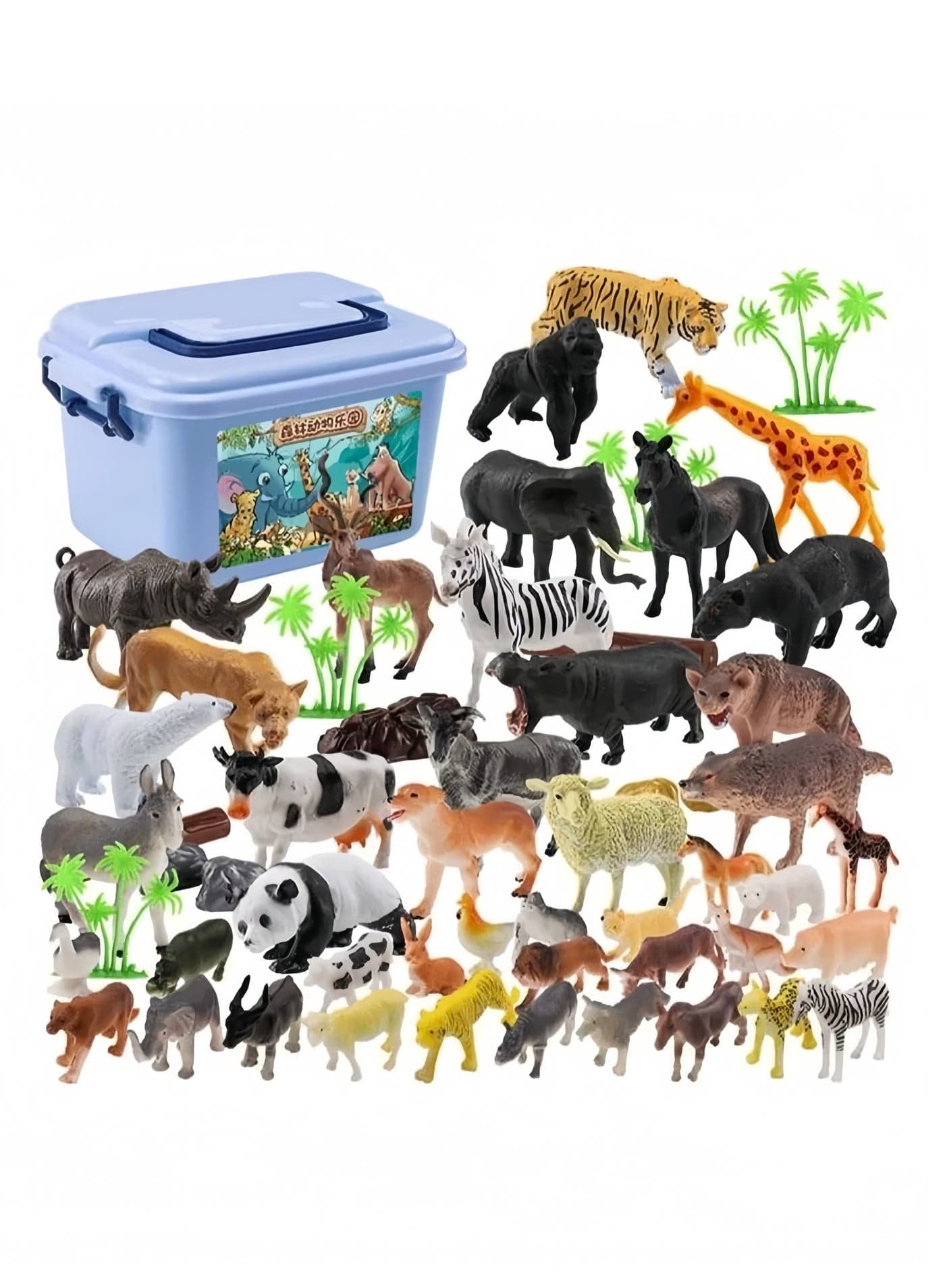 51-Piece Mini Toy Animal Figures Set - Plastic Wild Zoo Animals In The Jungle Small Safari Kids Toy Figures