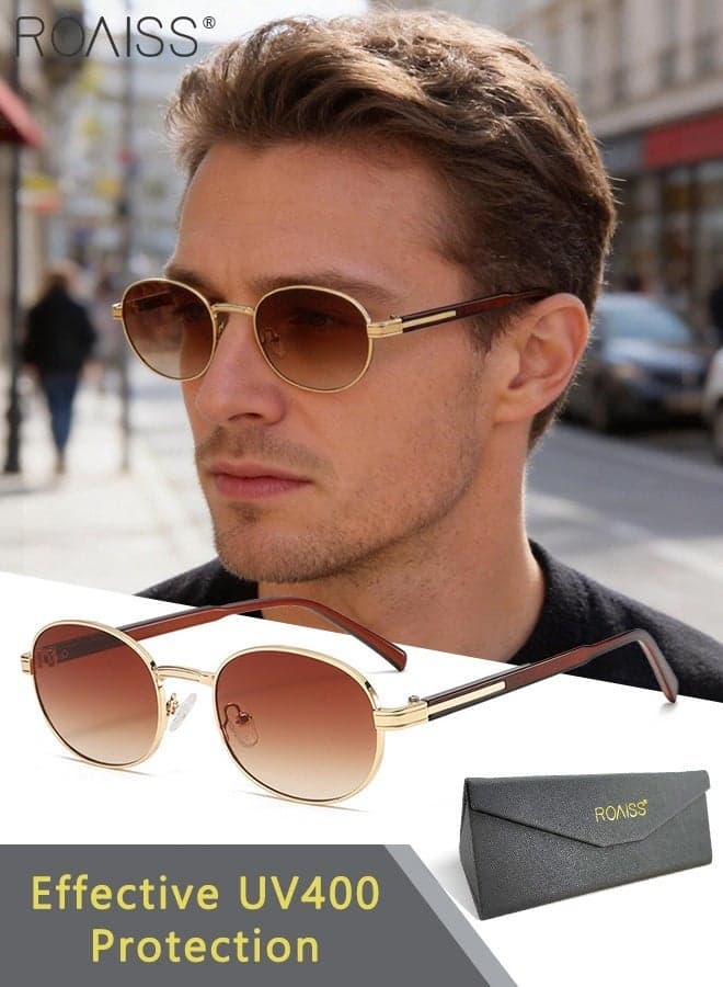 Retro Oval Sunglasses for Women Men, UV400 Protection Sun Glasses with Gradient Brown Lens, Fashion Anti-Glare Sun Shades for Women with Glasses Case, 54mm