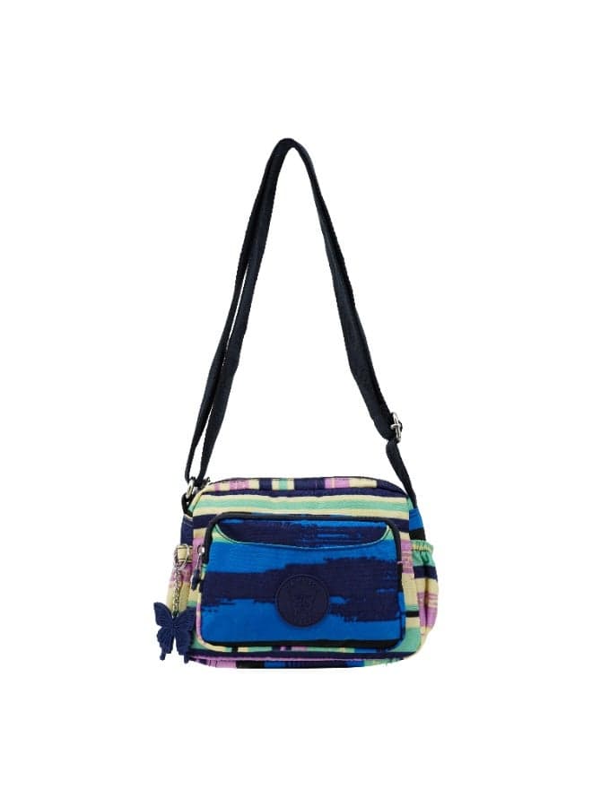 Caprice Collection Unisex Small Crossbody Bag – Waterproof Nylon, Lightweight & Compact, Multi-Color Horizontal Stripes