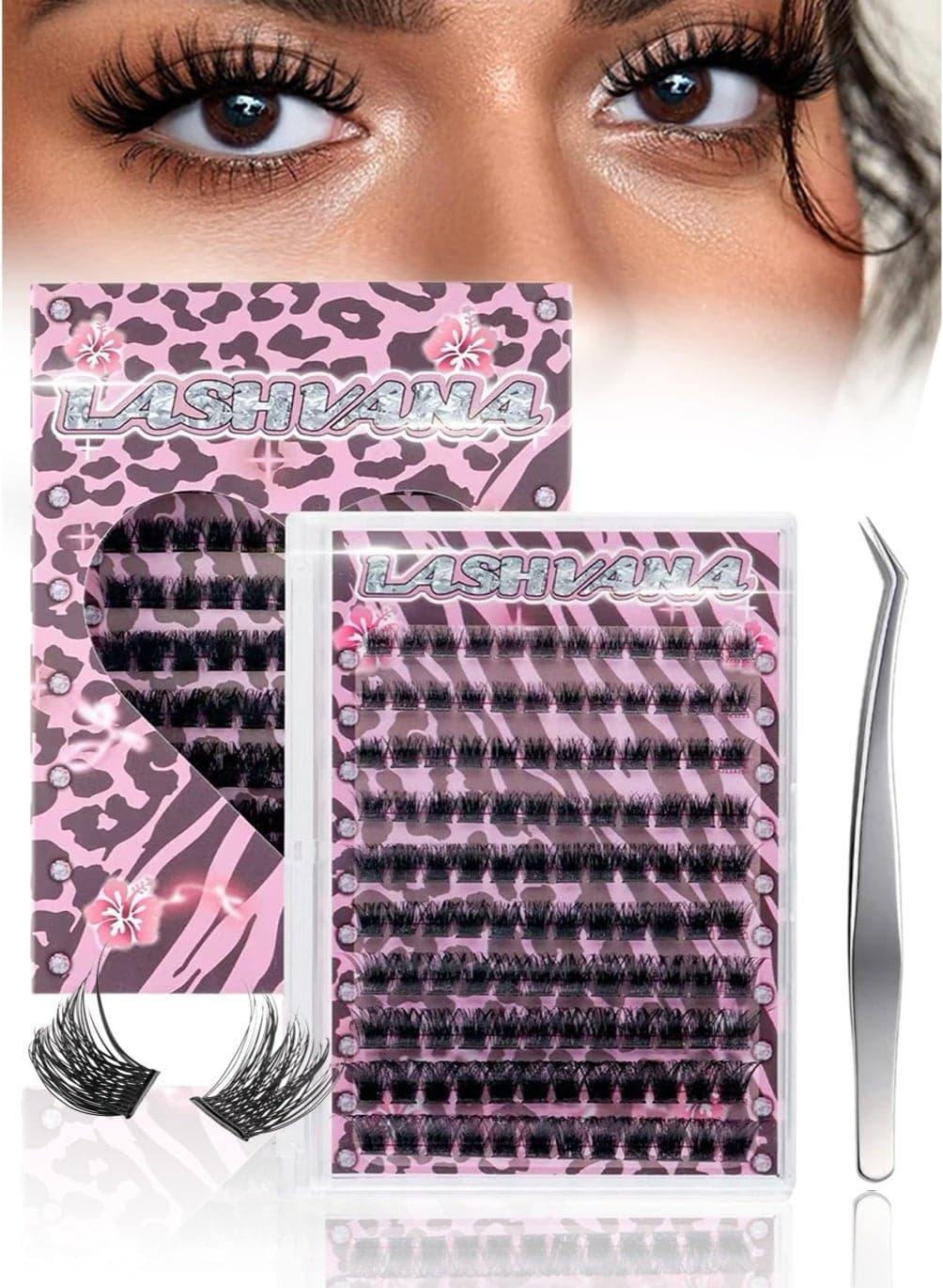 120Pcs Self Adhesive False Eyelashes Clusters Kit D Curl Pre Glued Wispy Lashes Kit with Tweezers for Beginners, Press On Glueless Individual Lashes 8-16mm DIY Eyelashes