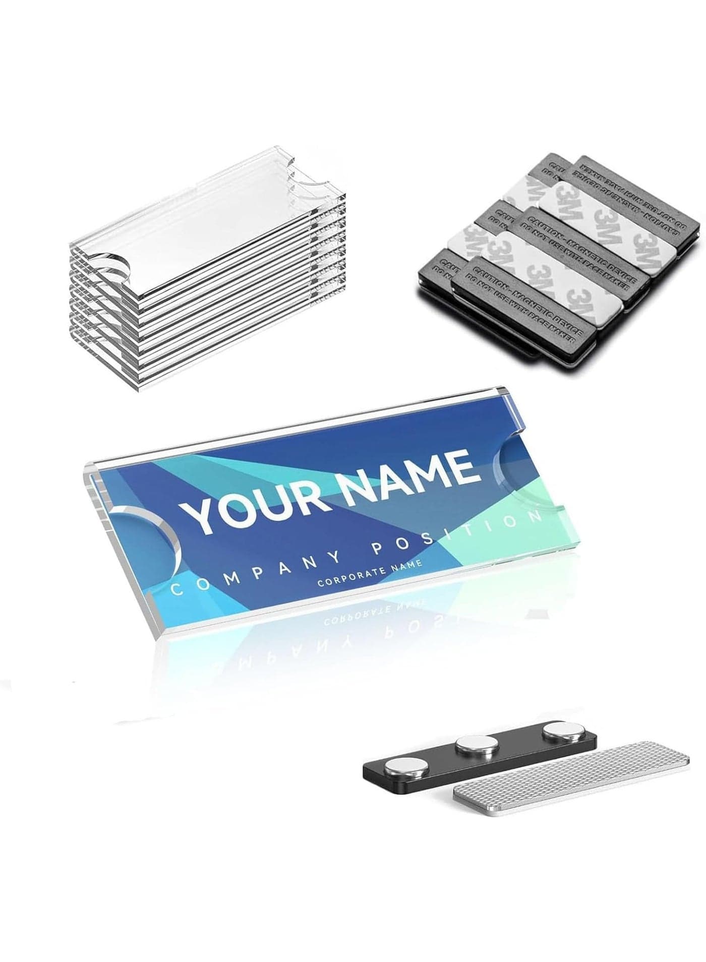 Magnetic Name Tags Kit, 15 PCS Acrylic Name Badge, Reusable Magnetic Badge Holder for Clothes, For Business Office School Classroom Refrigerator Locker