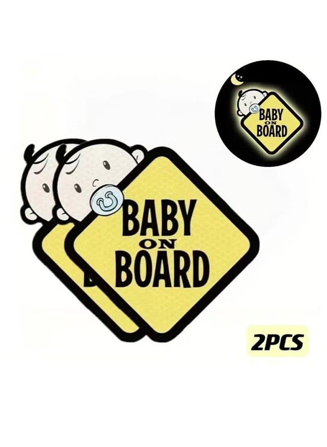Baby On Board Sticker for Cars- 2Pack Baby in Car High Intensity Reflective Waterproof Vinyl Safety Car Signs for Rear, Side Windows, Bumpers