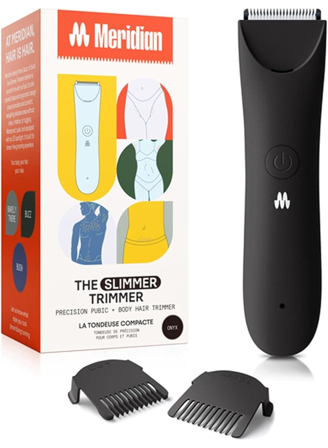 Meridian Universal Slimmer Trimmer, Men & Women's irritation -Free for Grooming, Pubic, Bikini & Body Hair with LED Light, USB Rechargeable,Wet & Dry Ergonomic Groomer for Sensitive Skin (ONYX)