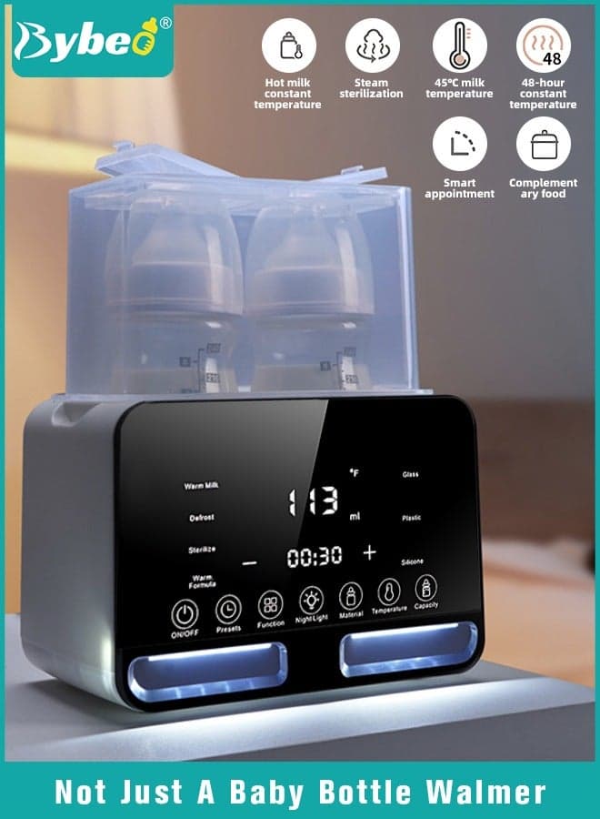 9 In 1 Baby Bottle Warmer & Sterilizer & Electric Baby Food Makerr & Milk Heater Defrost with Timer, Accurate Temperature Control, LCD Display, Night Light, Sterilizing, For Double Bottles Milk Warmer
