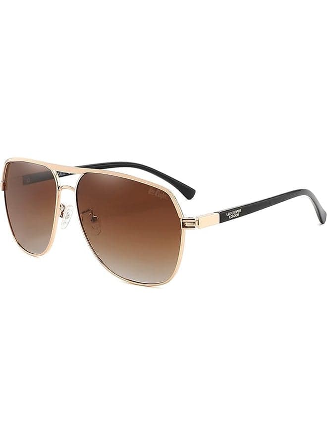 Men Polarized Sunglasses GOLD Frame GRAD BROWN Lens - 60mm Lens - LC1016C02