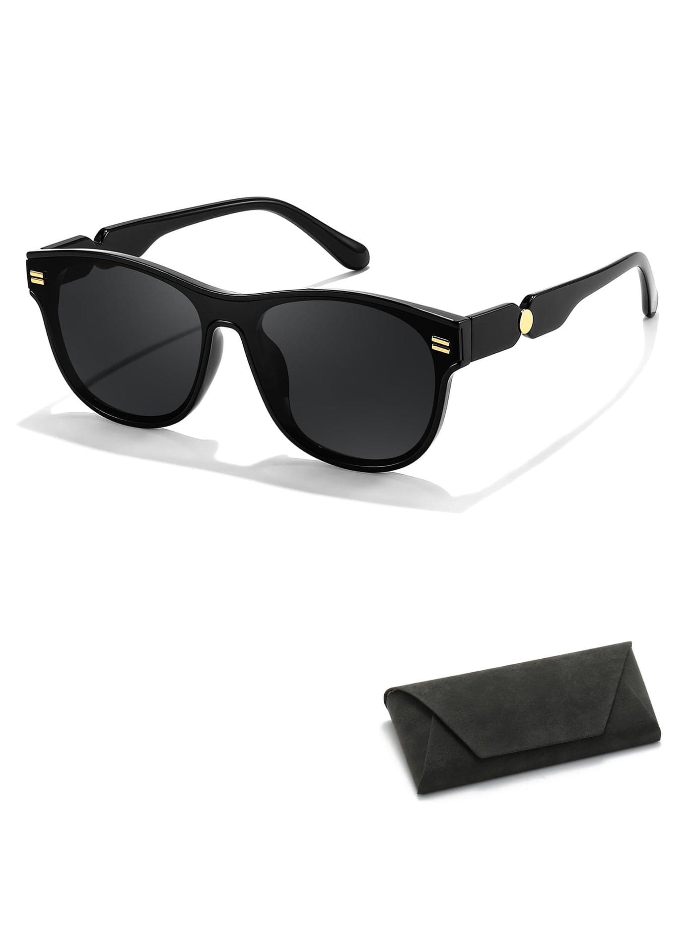 Oval One Piece Sunglasses for Women Men, Trendy Oval Round Sunglasses with Leather Bag, 90s Viatage Style Shades, UV400 Protection Retro Oval Eyewear Driving Glasses