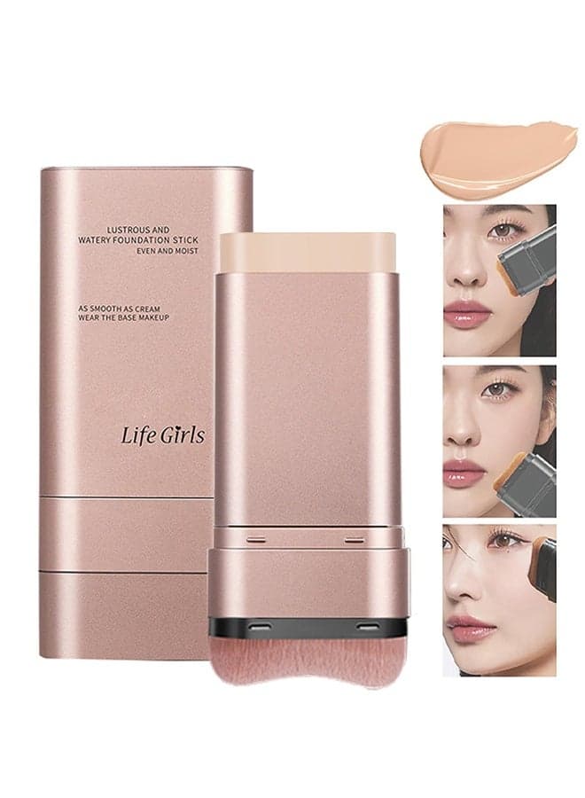 Lustrous and Watery Foundation Stick, Hydrating Foundation Watery Stick with Built-In Brush, Lightweight Buildable Medium-to-Full Coverage for Natural Finish (Ivory, 1pcs)