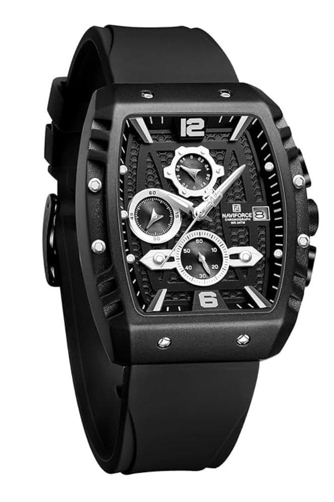 NAVIFORCE Waterproof Chronograph Sport Watch for Men, with Auto Date Quartz Wrist Watch, Colorful Silicone Band NF8025