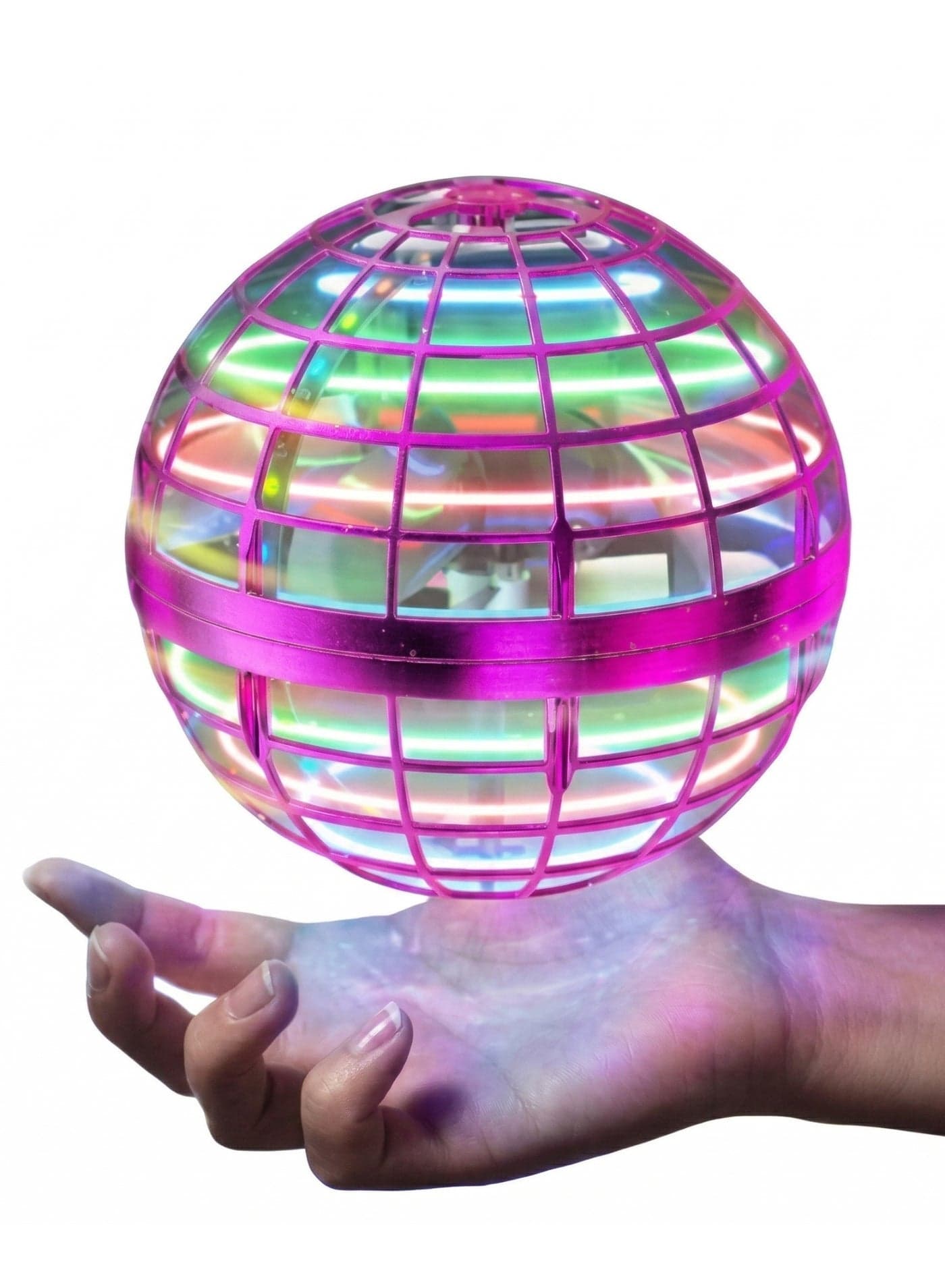 Flying Ball Toy Upgraded – Magic Globe Shape Mini Drone with RGB Lights, 360° Rotating UFO Spinner, Safe Flying Toy for Kids & Adults, Indoor & Outdoor (Pink)