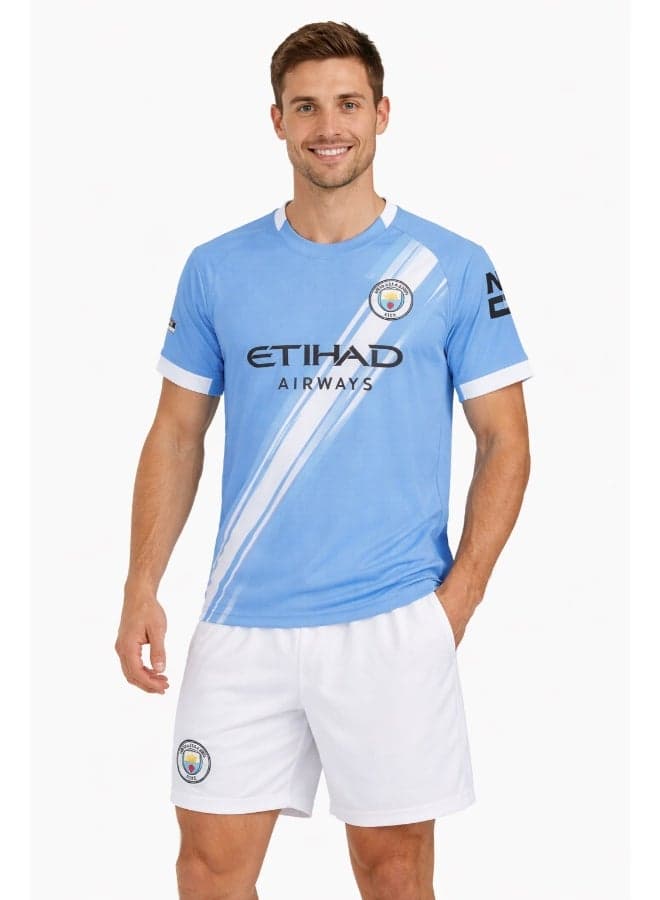 Manchester City Home Jersey Men – Football Kit Short Sleeve T-Shirt with Matching Shorts, Breathable Soccer Uniform for Men