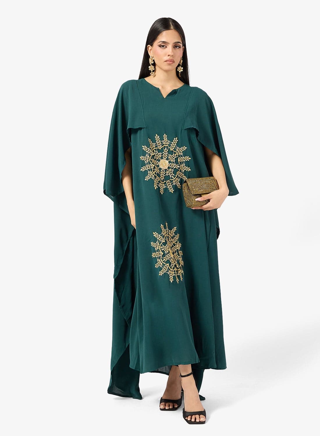 Embroidered Kaftan With Cape
