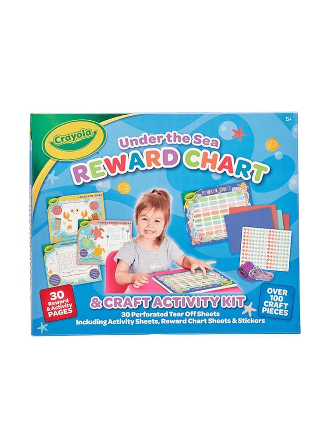 Reward Chart | Kit is designed to encourage creativity, learning, and positivity to promote creativity, fine motor skills, and goal setting | crafts with included materials, 14 Reward chart sheets, 13 activity sheets, 4 colored paper sheets, 3 sticker sheets, 60 cm ribbon, 4m yarn, 4 tissue paper sheets, 70 Assorted adhesive rhinestone gems & assorted sequins | Ages 3+