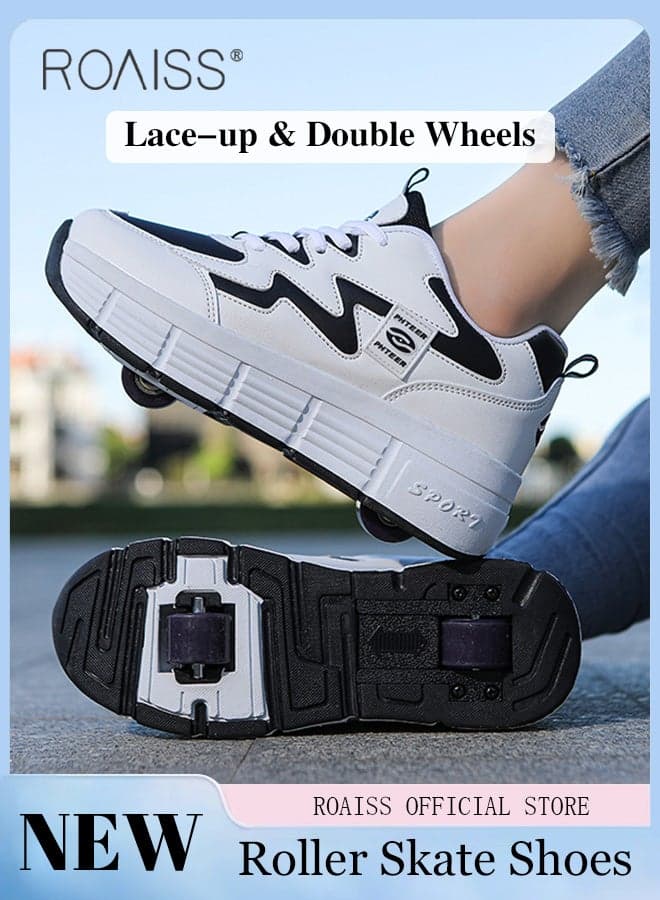 Kids Unisex Colorblock Double Wheel Roller Skates Outdoors Casual Sneakers with Detachable Wheels for Children Boys and Girls Teenagers Creative Lace Up Sports Shoes Idea for Gifts