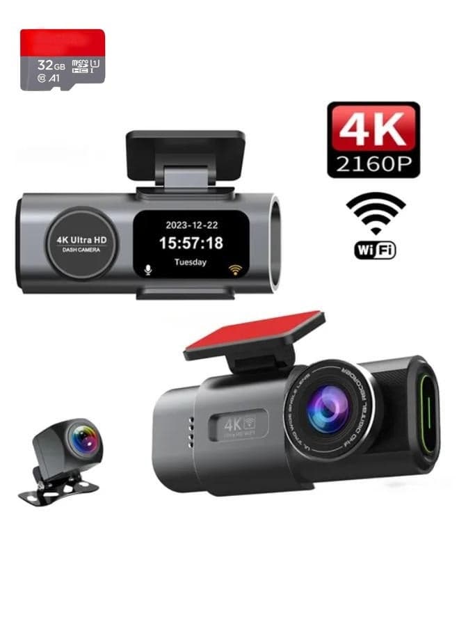 Car Camera, Front & Rear 4K+1080P, Front & Rear 1440P+1440P, Dual Recording Car Camera, IR Night Vision, 24 Hours Parking Mode With 32GB Memory Card