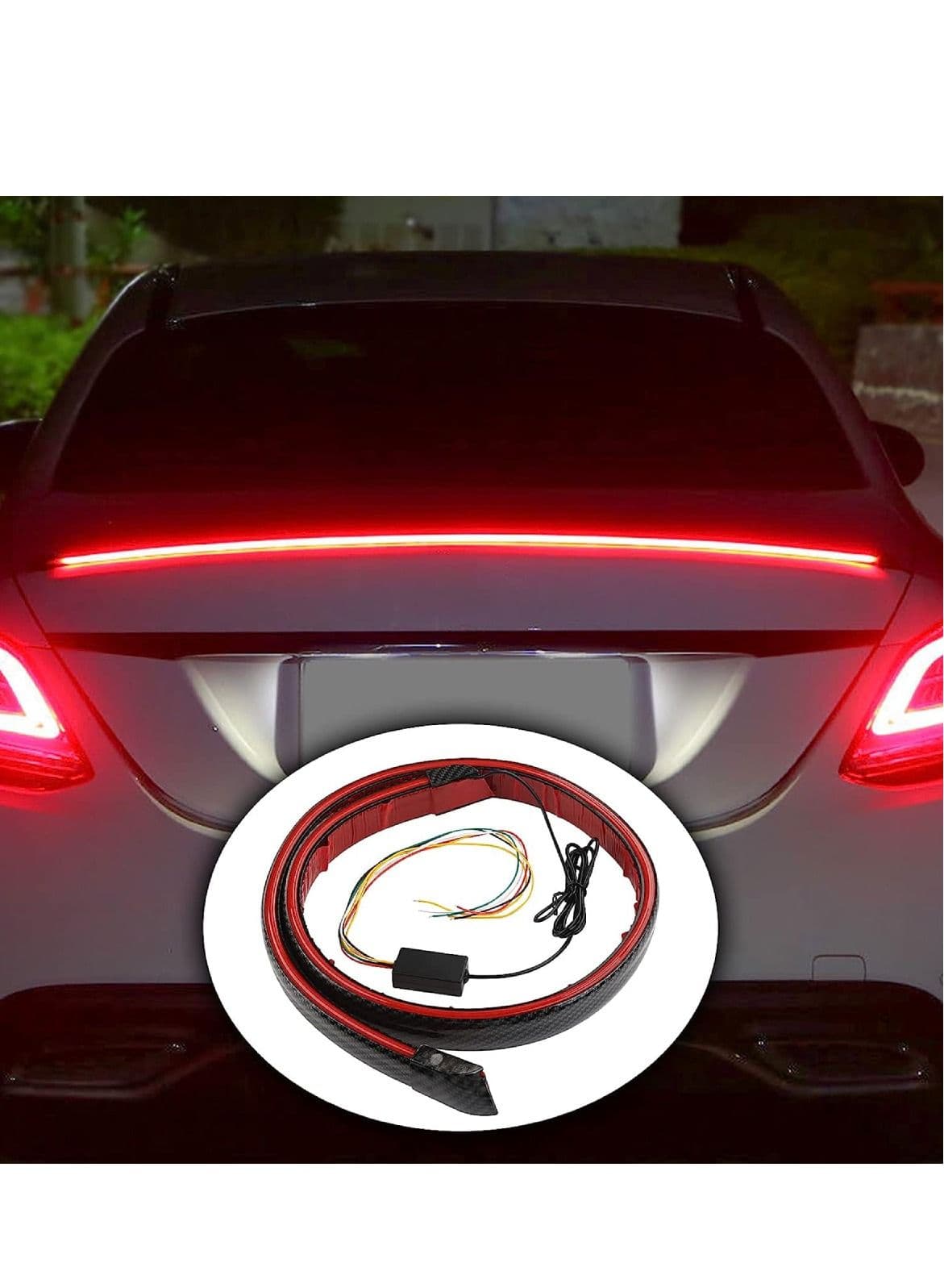 Universal LED Spoiler Rear Spoiler Lip Kit For Car Trunk, Brake Light Dark Black Trunk Spoiler Universal Fit For Roof Wing 1.2Meter