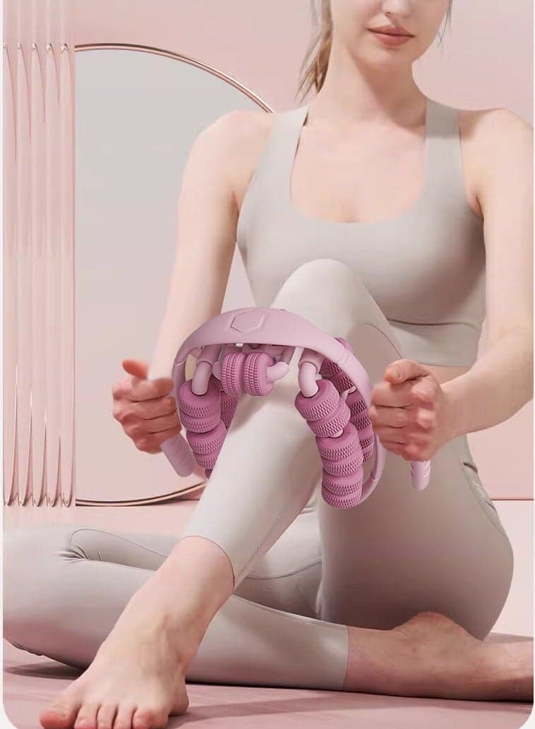 Waist and Leg slimming roller, Foam Roller - Fat Mass Massager,a Muscle Massage Tool for Thighs, Calves and arms ,fitness Relax Roller 360 °28 Wheels Yoga Massage, Soothes Calf Muscles, Souvenir for Women and Mothers(Pink)