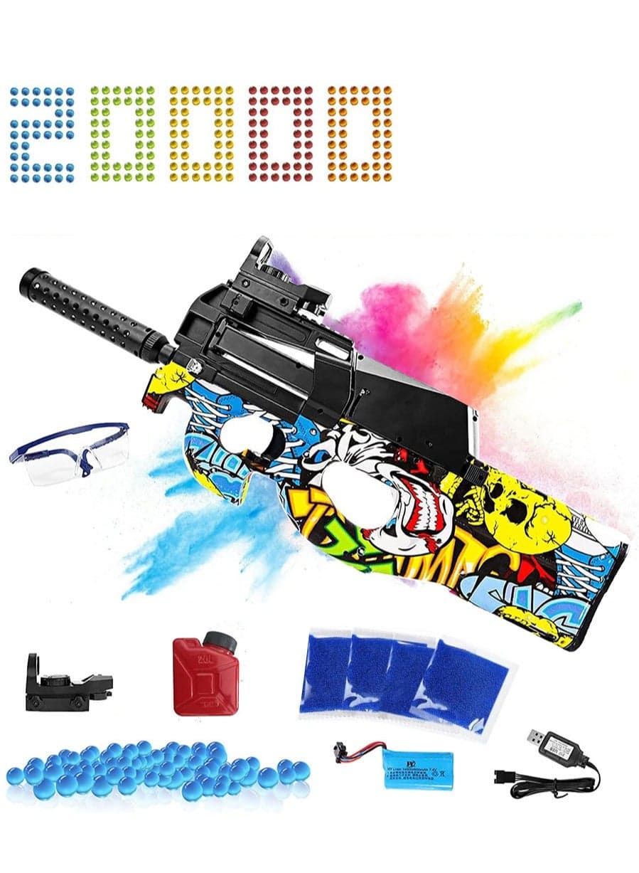 Electric Gel Ball Blaster P90 Gel Blaster Gun Toy with 20000 Water Beads for Outdoor Activities Full Auto Splatter Ball Blasters
