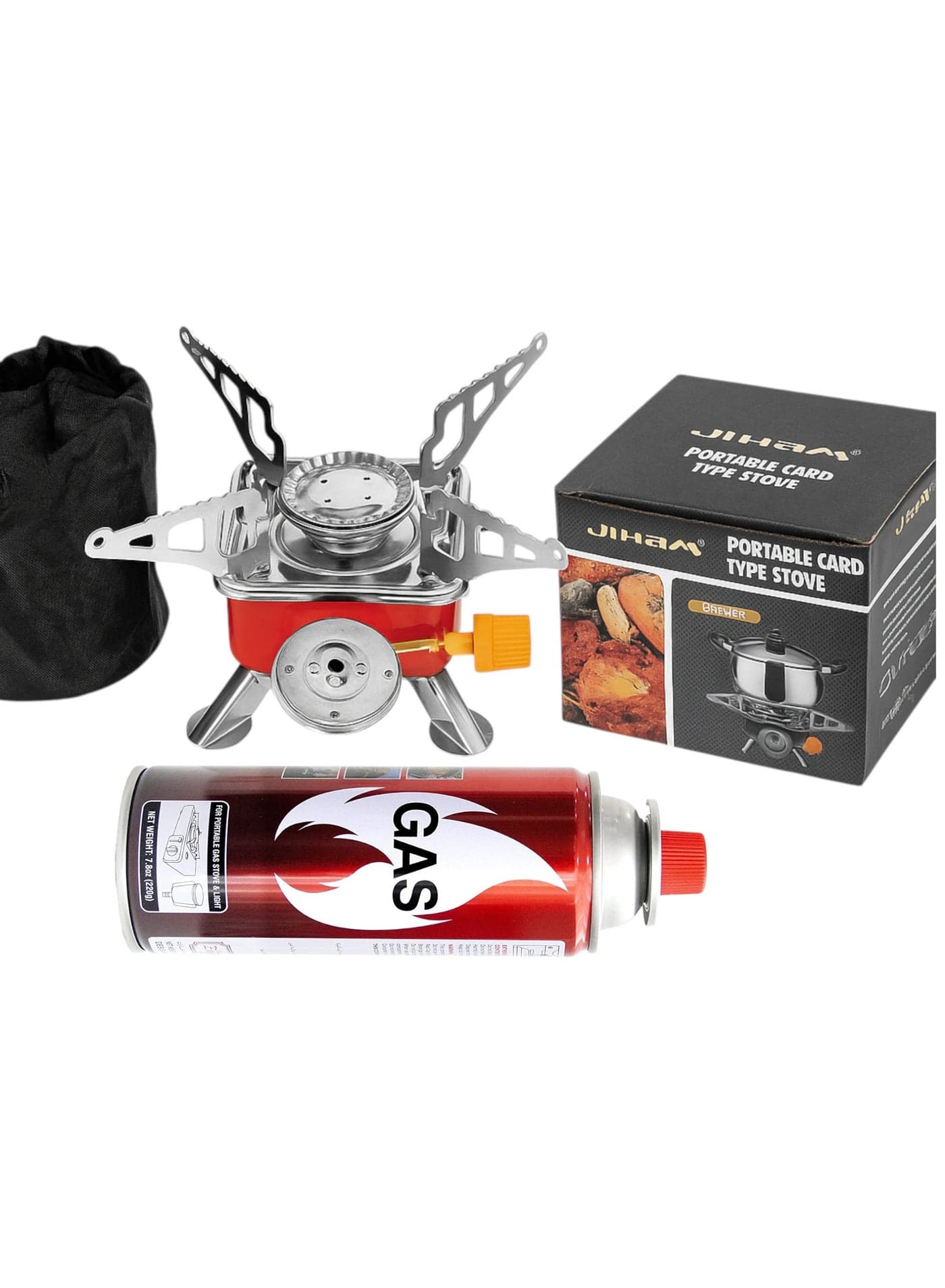 Backpack Portable Mini Camping Stove with 1- Peice Butane Gas Catridge Compo Pack– Ultra-Compact, Lightweight, Foldable Gas Burner with Adjustable Flame Control for Hiking, Camping,Backpacking, Outdoor Cooking, Travel and Emergency Use
