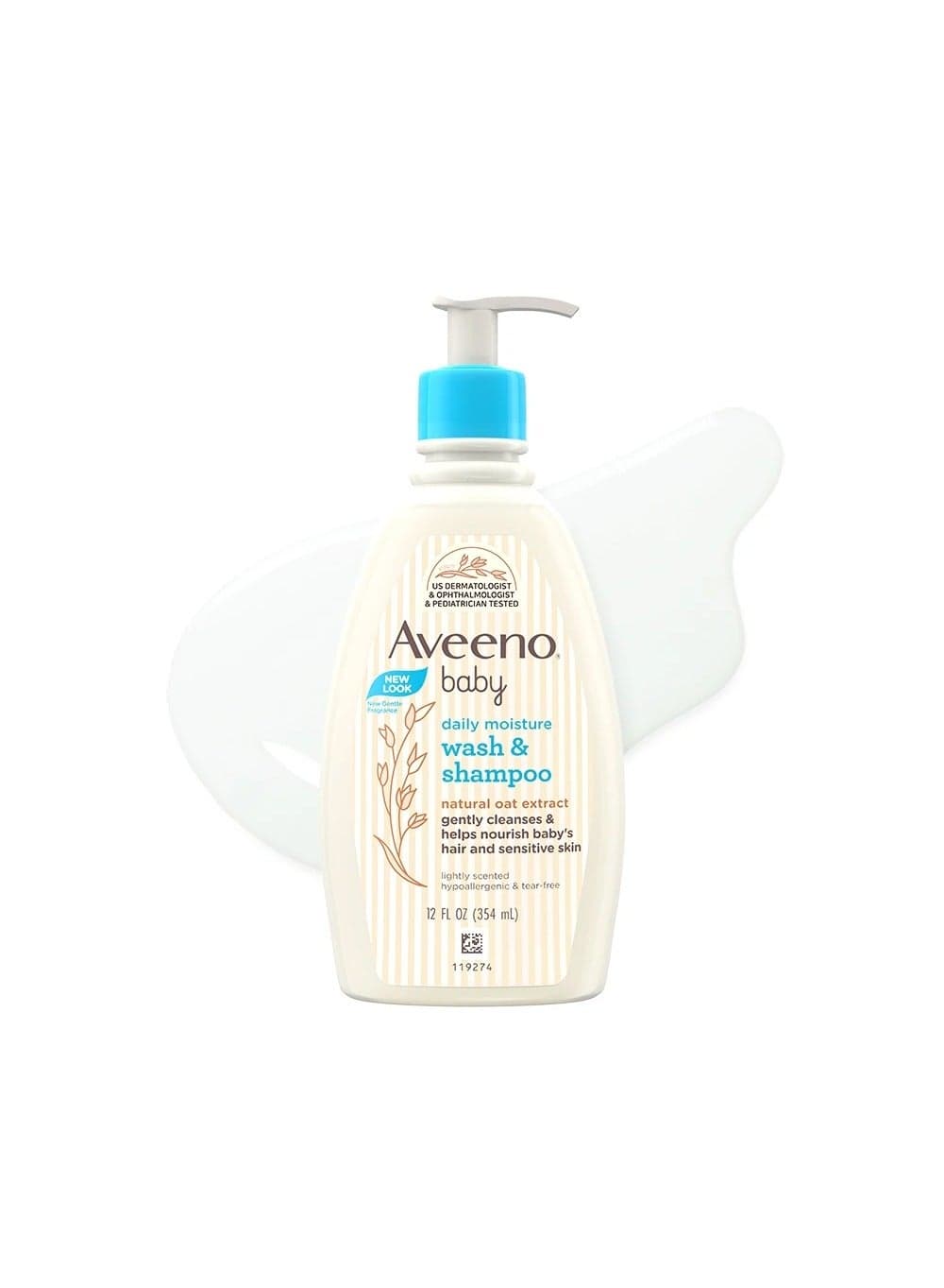 Aveeno Baby Daily Moisture Gentle Wash & Shampoo with Natural Oat Extract to Gently Clean and Intensely Moisturize Baby's Sensitive Skin for 24 Hours, Hypoallergenic, Tear-Free & Paraben-Free Formula 12 Fl Oz, 354 ml