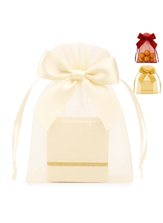 25pcs Cream Organza Gift Bags with Bow 10×15cm – Elegant Drawstring Pouches with Satin Bow for Weddings, Baby Showers & Eid Favors (Cream)