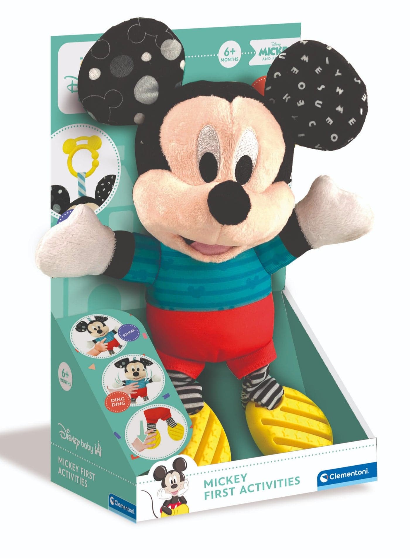 Clementoni Disney Baby Mickey First Activities | Mickey Mouse Doll | Soft Toy | Interactive Plush Toy for Baby and Toddler | Educational Toy | Early Learning Toy | Helps with Motor Skill Development | Perfect Gift for Baby and Toddler