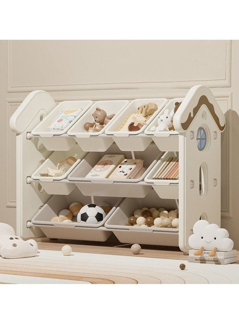 Multi-Box Toy Organizer, Large Capacity Storage Unit, Children's Toy Organizer, Playroom Display Unit (Combination Three, White)